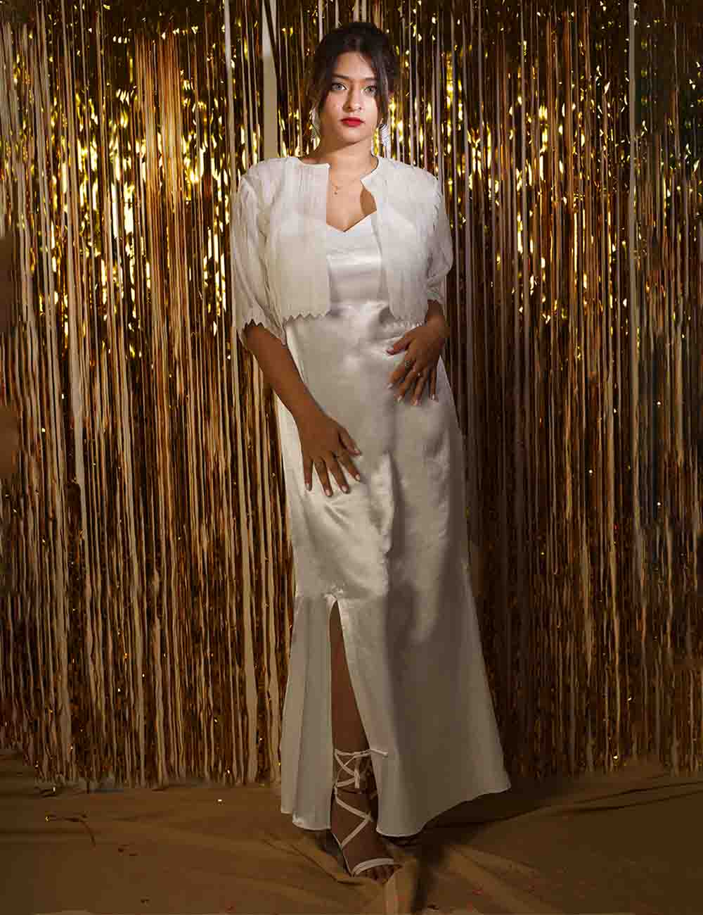 JS-SDF 14.4 Pearly White Satin Slip Dress